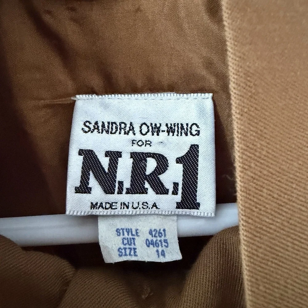 Vintage Wool Coat Dress Funnel Neck Brown Size 14 Sandra Ow-Wing NR1 80s